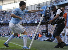 Manchester City's Nasri celebrates scoring against Manchester United during their English Premier League soccer match in Manches