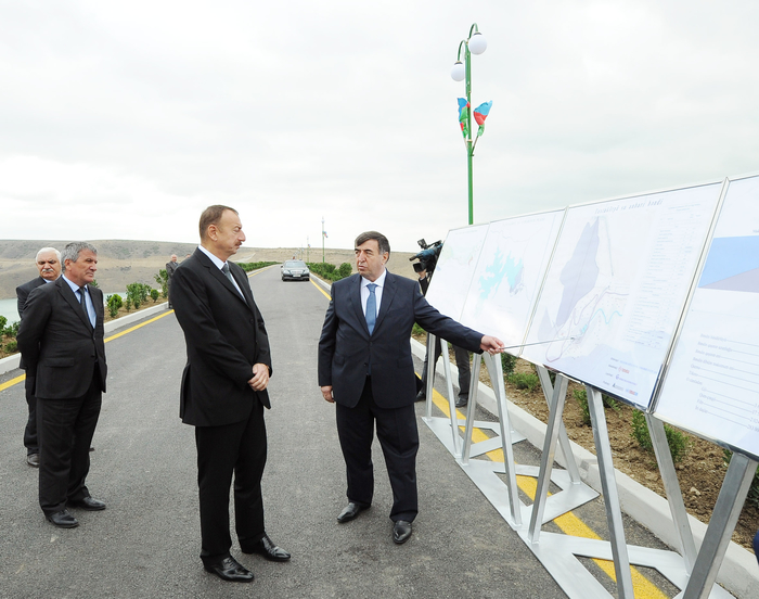 Prezident İlham Əliyev və xanımı Mehriban Əliyeva Taxtakörpü su anbarı, su elektrik stansiyası və Taxtakörpü-Ceyranbatan su kanalının açılışında iştirak ediblər - YENİLƏNİB - FOTO