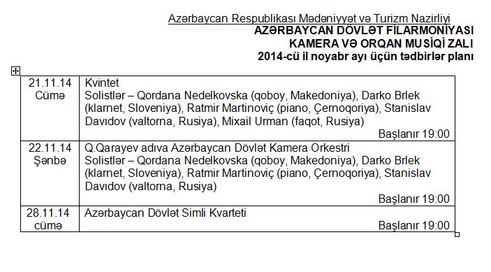 Azərbaycan Dövlət Filarmoniyasının noyabr ayı üçün REPERTUARI - FOTO